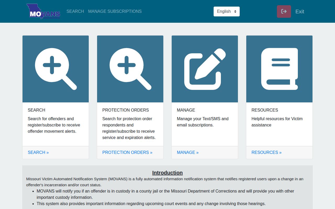Missouri MOVANS SMS and email custody alert registration screen for Worth County